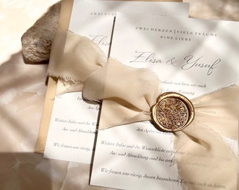 Golden Brown I Invitation set with card DIN A6, sealing wax and silk ribbon I Wedding I Save the Date I Wedding ceremony