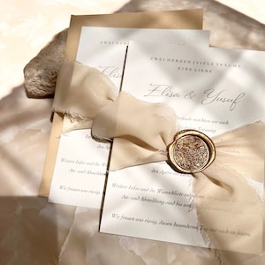 Golden Brown I Einladungsset mit Karte DIN A6, Siegelwachs und Seidenband I Hochzeit I Save the Date I Trauung