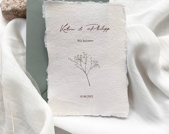 Gypsophila Print Cotton Paper DIN A6 I Handmade Paper Invitation I Wedding I Registry Office I Save the Date