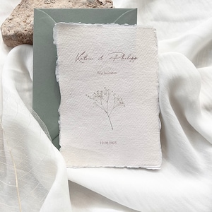 Gypsophila Stampa Carta Cotone DIN A6 I Invito carta a mano I Matrimonio I Anagrafe Segna data