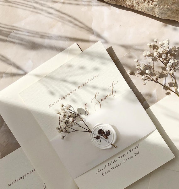Vintage  Einladungskarte zur Hochzeit DIN A6 - Dried Flower DIN A6 I Siegel inkl. Kuvert und Band Hochzeitseinladungskarte Papeterie