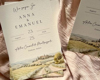Wedding invitation with watercolor drawing | DIN A5 + A6 | Wedding stationery painting | Wedding invitation card