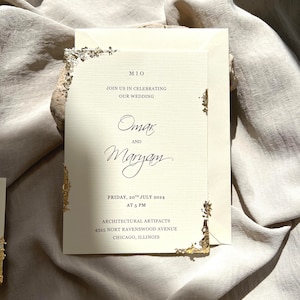 Golden Cream Elegant invitation with gold leaf I Wedding I Save the Date