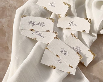 Name cards place cards gold leaf I wedding