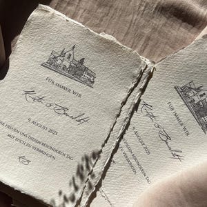 Location Sketch Cotton Paper I Büttenpapier Einladung mit Location Personalisiert I Hochzeit I Standesamt I Save the Date
