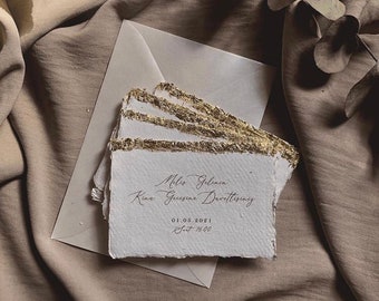 Handmade paper invitation small cards A7 with gold leaf