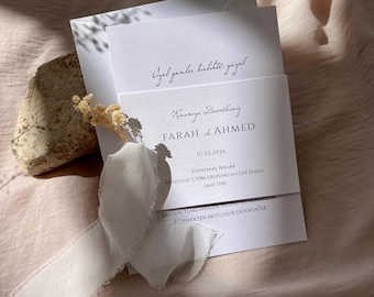 Heart to Heart Wedding Invitation - with detail card, dried flower and silk ribbon | Wedding invitation card with detail card including envelope