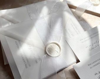 White Dream I Invitation Set incl Envelopes I Siegelwachs, Band I Hochzeit, Trauung, ..