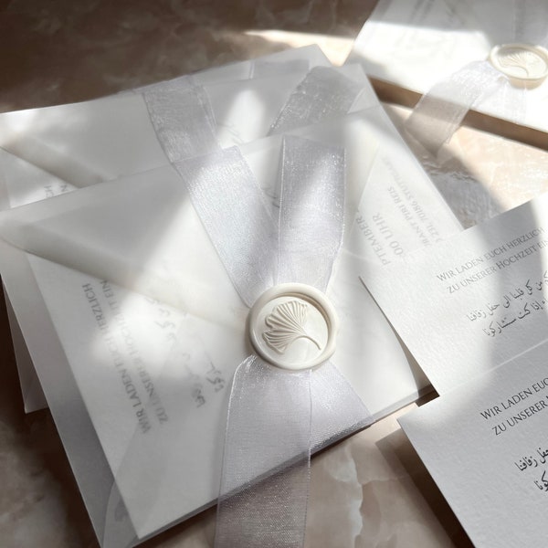 White Dream I Invitation Set incl Envelopes I Siegelwachs, Band I Hochzeit, Trauung, ..