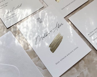 Golden Brush Stroke Invitation – Elegant invitation card with gold accents | Handmade / customizable 2026