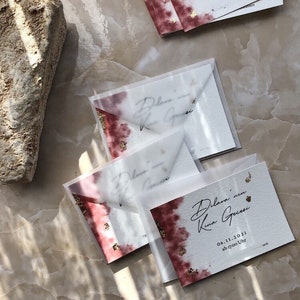 Red Smoke I Henna cards with gold leaf DIN A7 I Wedding