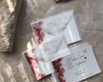 Fumée rouge I Cartes au henné avec feuille d'or DIN A7 I Mariage