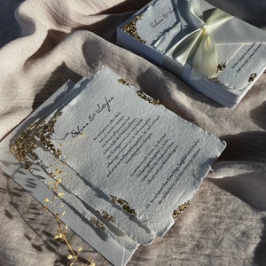 Invito in carta fatta a mano con foglia d'oro DIN A6, buste incluse I Invito a nozze I Nozze, Save the Date