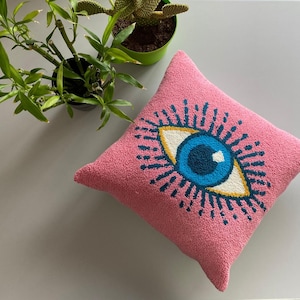 Handmade Tufted Punch Needle Evil Eye Pillow Cover , Punch Needle Pillow , Throw Pillows, Decorative Pillows, Christmas Gift ,Eclectic Decor