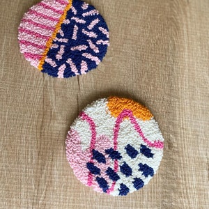 Handmade Punch Needle Coaster Set: Tufted Mug Rugs, 5 inch