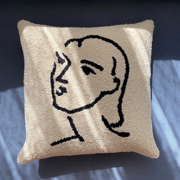 Henri Matisse Inspired Punch Needle Pillow Cover 16x16 | Face Art Pillow | Thow Pillows | Abstract Decor Cushion Cover, Pillow Covers 18x18