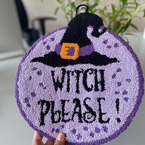 Punch Needle  Halloween Door Sign | Halloween Wreath | Fall Door Hanger  | Halloween wall decor | Halloween wall hanging ,Witch Please
