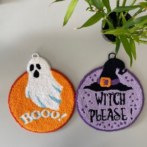 Punch Needle  Halloween Door Sign | Halloween Wreath | Fall Door Hanger  | Halloween wall decor | Halloween Ghost wall hanging ,Witch Please
