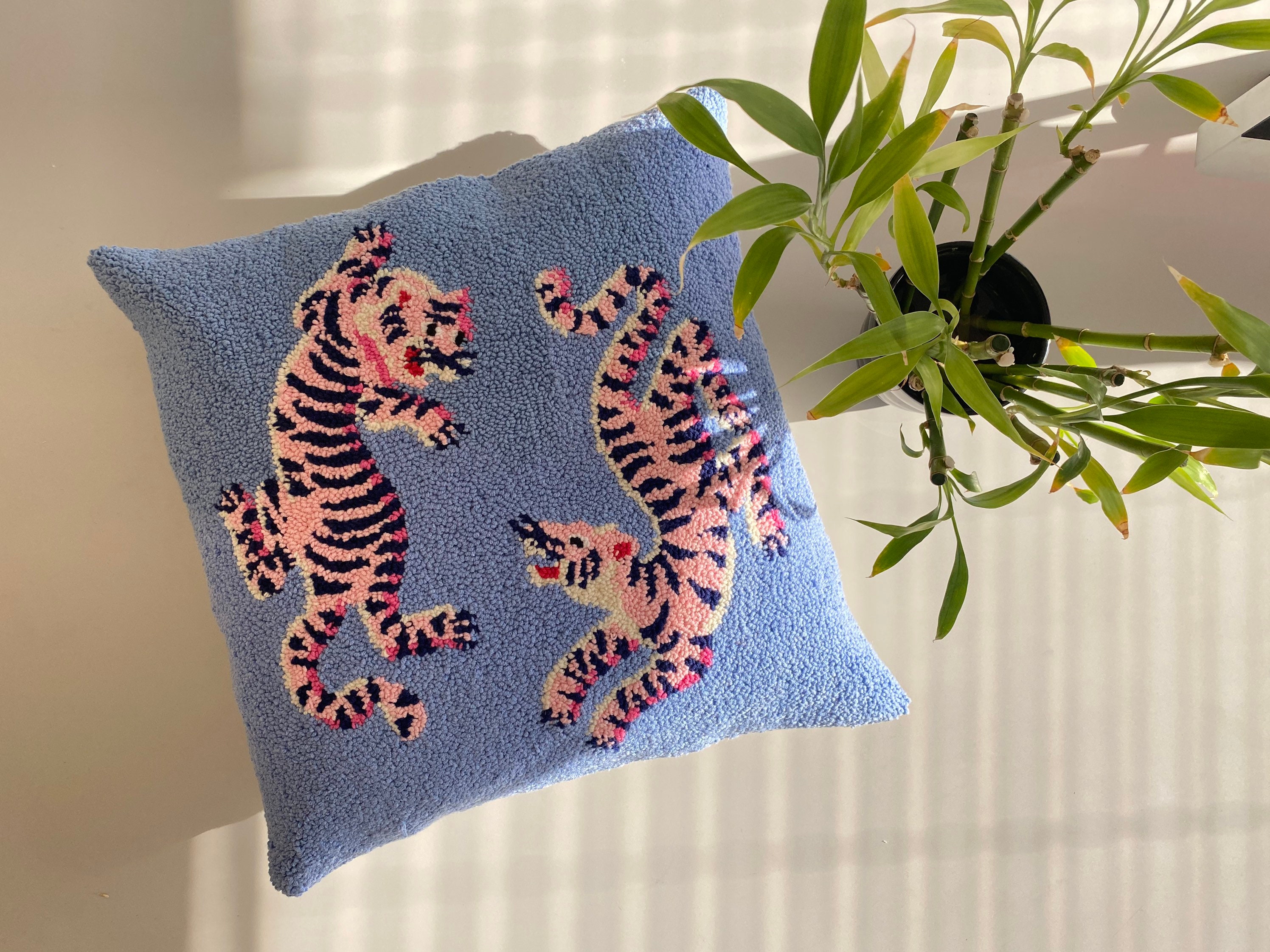 Embroidered tiger best sale pillow