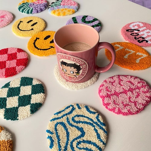 Tufted Mug Rug Punch Needle Coaster Housewarming Gift Etsy
