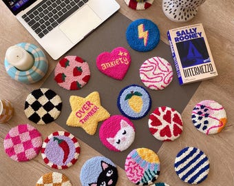 Handmade Punch Needle Coaster: Tufted Cotton Mug Rug (5 inch)
