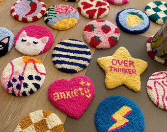 Handmade Punch Needle Coaster: Tufted Cotton Mug Rug (5 inch) kitchen gift ideas