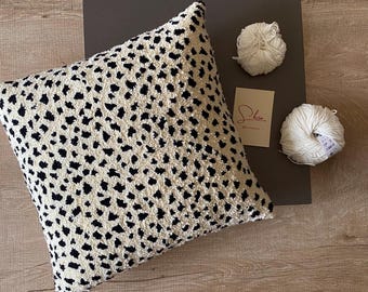 Handmade Punch Needle Pillow Cover: Textured Dalmatian Boho Throw (18x18)