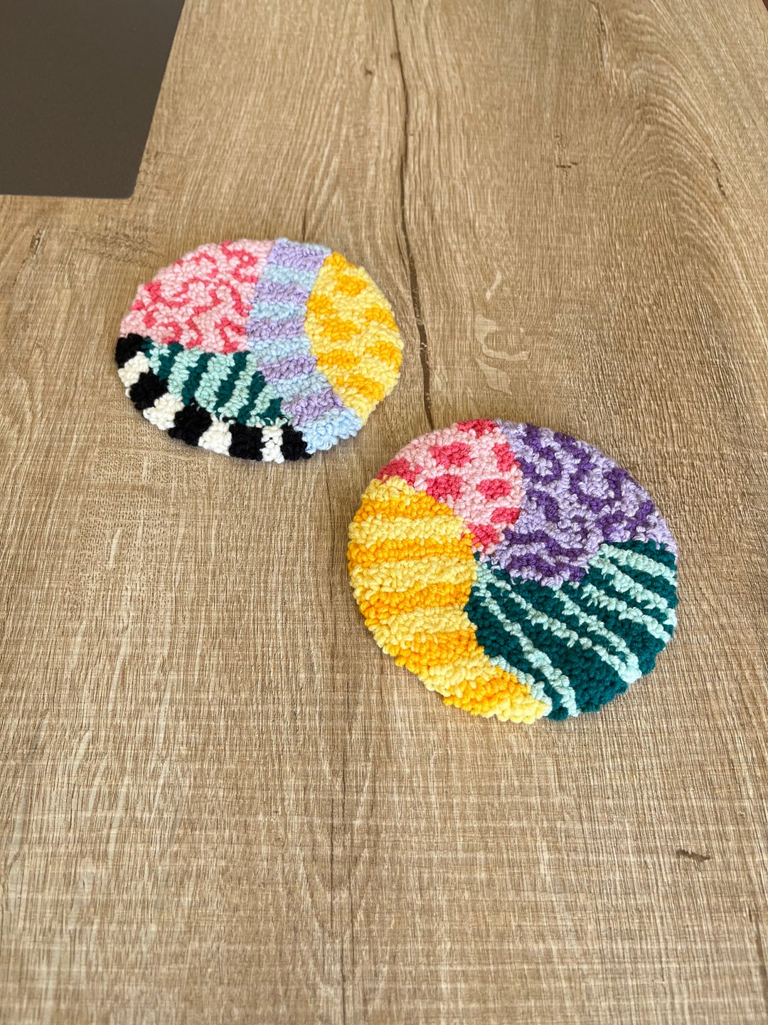 2 Piece Set of Punch Needle Coaster | Rug Coaster | Drink Coaster ...
