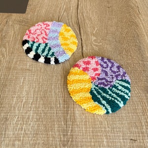 2 Piece Punch Needle Coaster Set: Handmade Cotton Mug Rugs