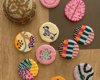 Handmade Punch Needle Coasters, Mug Rug Coaster, Tufted Home Decor, Y2K Aesthetic Gift Ideas, Office Decor