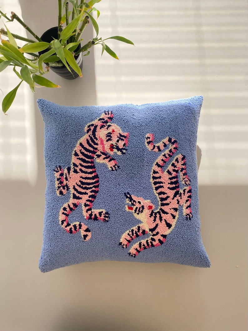 Handmade Punch Needle 'tibetan Pink Tigers ' Pillow Etsy