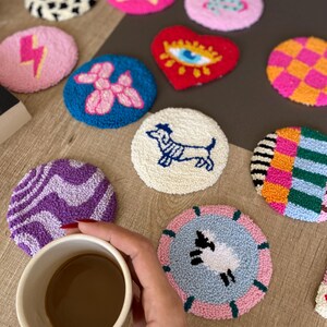 Punch Needle Coaster: Handmade Tufted Cotton Mug Rug - 5'' Drink Coaster Kitchen Gift