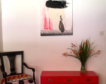 Contemporary Painting "Mundo paralelo", Handmade Original Canvas, Red Wall Art, Unique