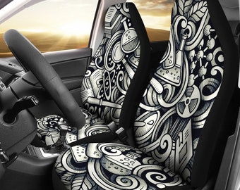 Retro AutoSitzbezug für Fahrzeug Pop Art Custom Sitzbezüge für Auto für  Frauen AutoSitzhülle Mädchen Auto Zubehör Boho Auto Sitzbezüge -   Österreich
