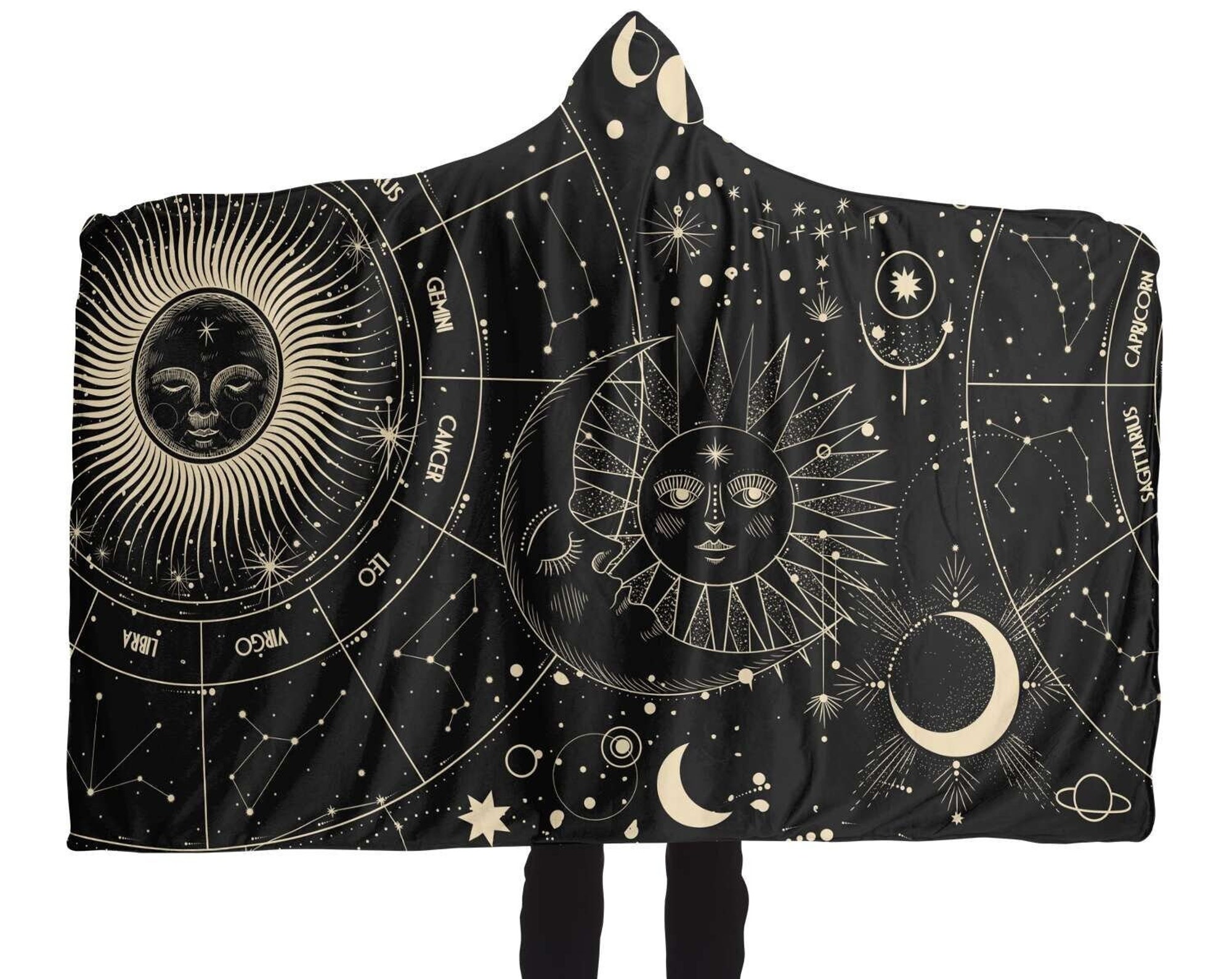 Discover Sun Moon Phase Hooded Blanket