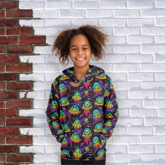 Funny UFO Hoodie Kids Cool Aliens Kids Hoodie Kawaii Children