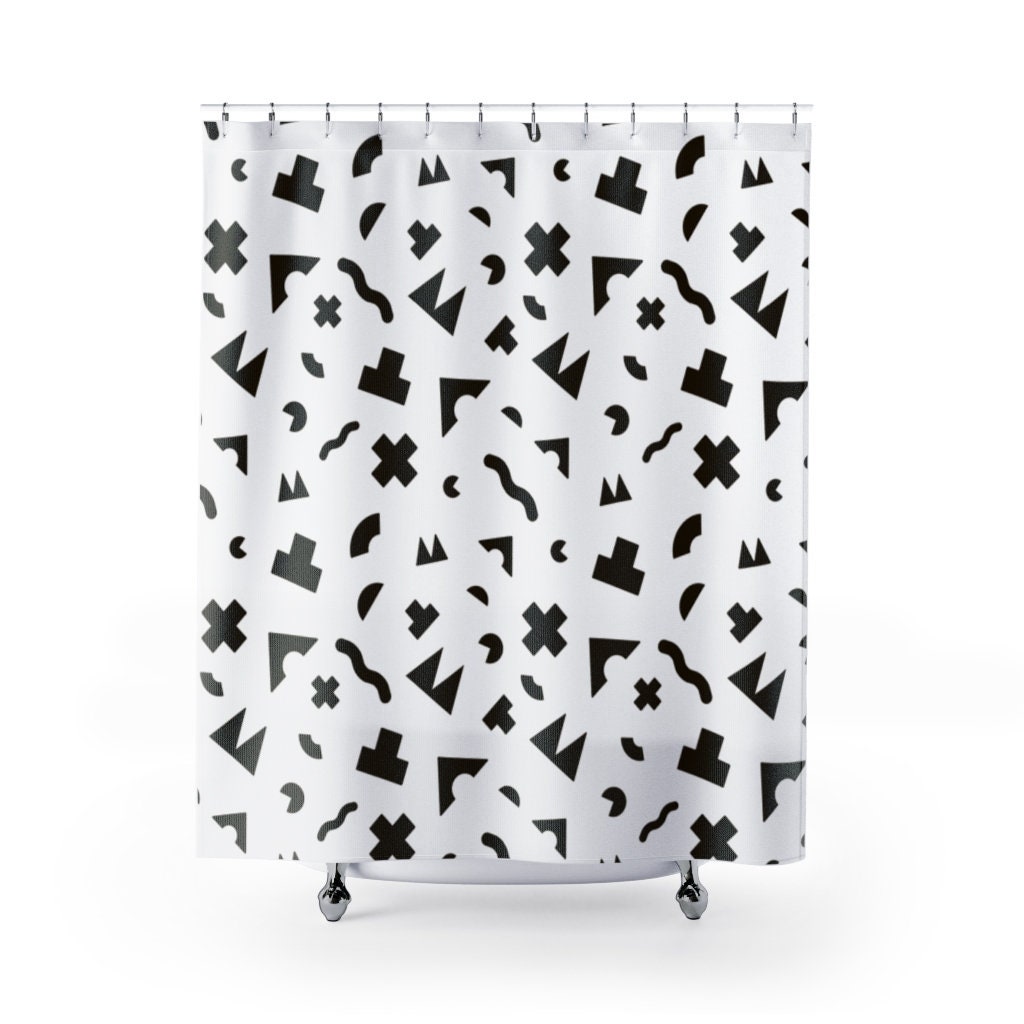 Abstract Shower Curtain Black and White Retro Boho Shower Etsy UK