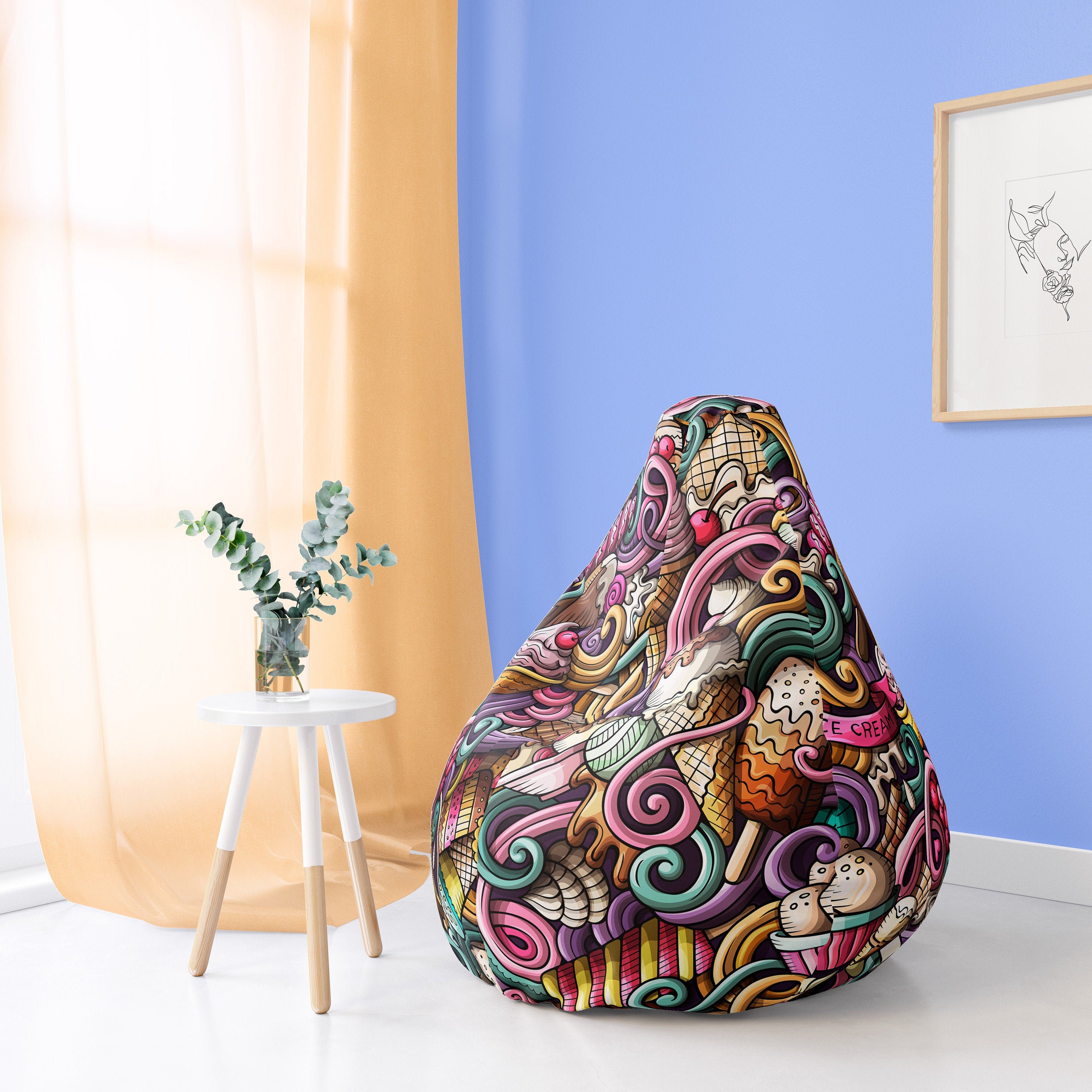 Ice Cream Bean Bag Chair Cover Cute Funky Furniture Boho Etsy UK
