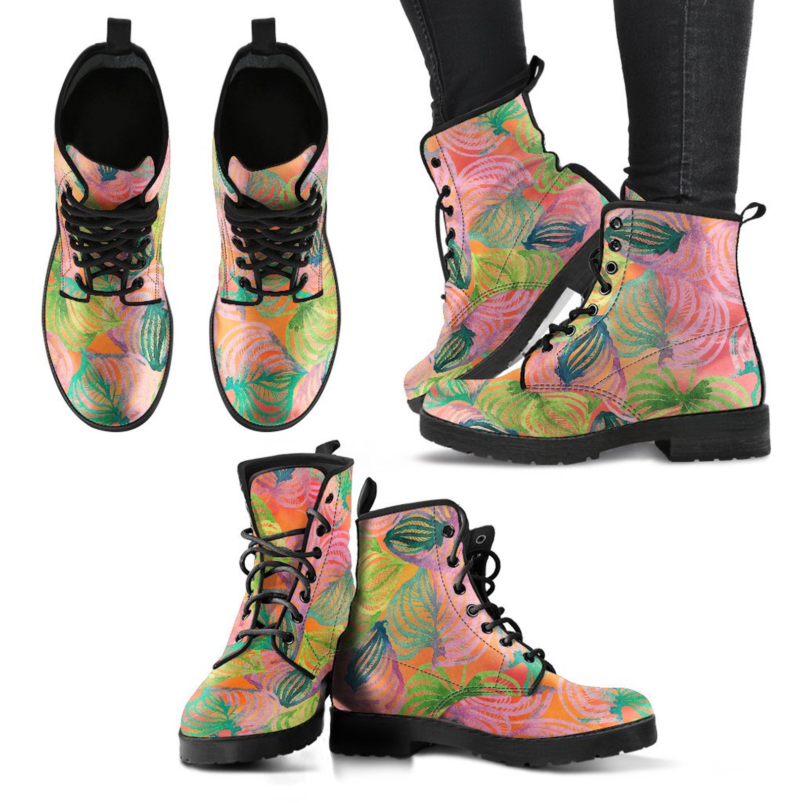 Floral Pastel Boots // Cute Girly Boots // Vegan Leather Boots Etsy