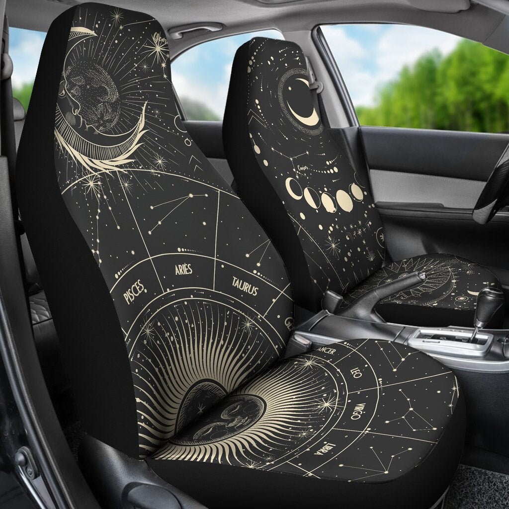 Riakrum 15 Pcs Sun and Moon Car Seat Cover Full Set Car Front Seat