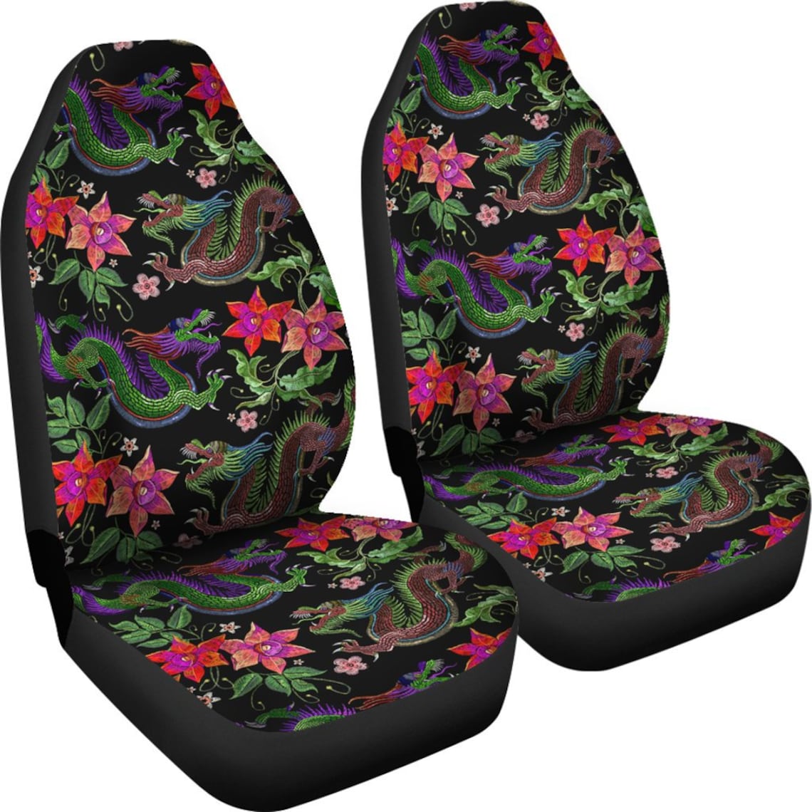 Japanese Dragon Car Seat Covers Vintage Floral Dragon Car Etsy