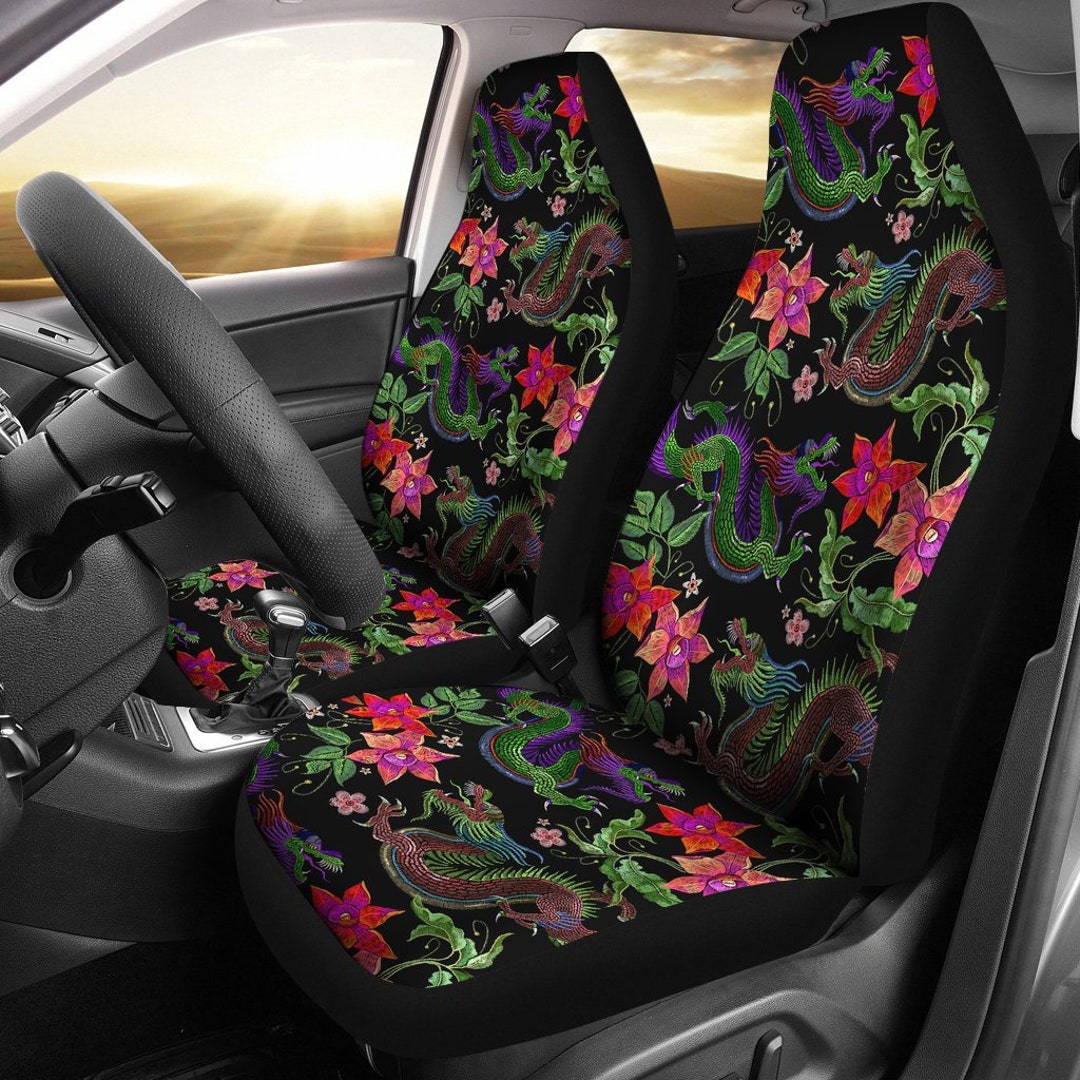 Japanese Dragon Car Seat Covers Vintage Floral Dragon Car Accessories Car Seat Cover for Vehicle