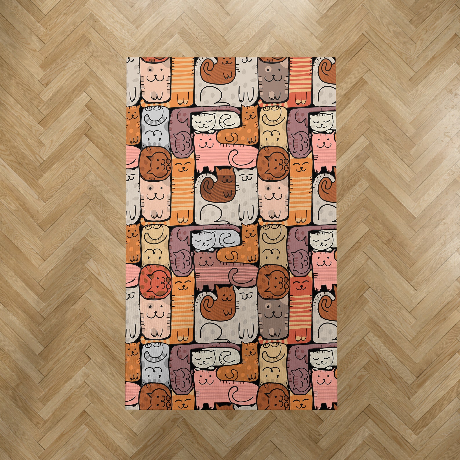 Funny Cat Area Rug Cute Cat Puzzle Rug Cat Lover Groovy Etsy