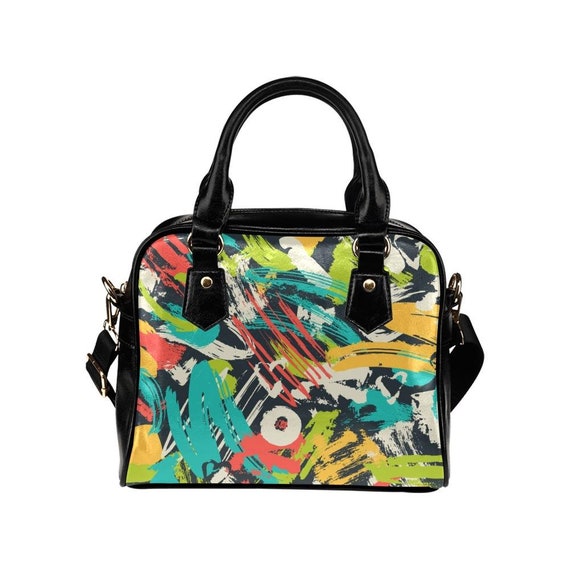 Funky Artsy Shoulder Handbag Abstract Stylish Small Soft Vegan