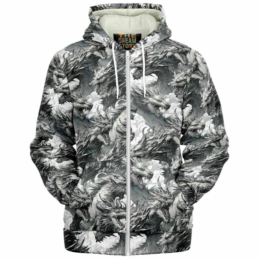 Anime Dragon Zip up Hoodie Japanese Chinese Dragon Fantasy Hoodie ...