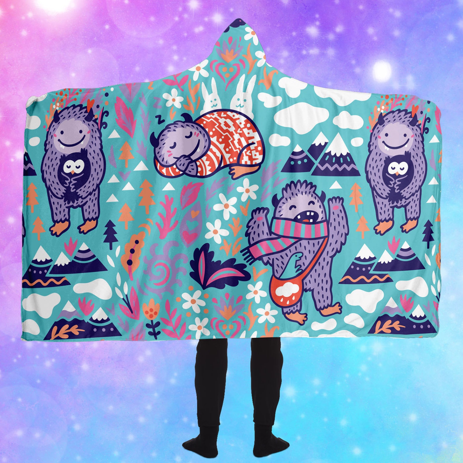 Cute Yeti Hooded Blanket // Funny Yetis Throw // Mythical Etsy