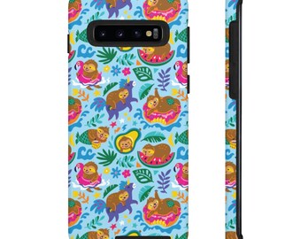Kawaii Sloth iPhone Samsung Tough Cases Ultra S10 S10e Glossy Matte Teal Pastel iPhone 8 10 X 11 12 Mini Pro Max Xr Xs Plus Samsung S20