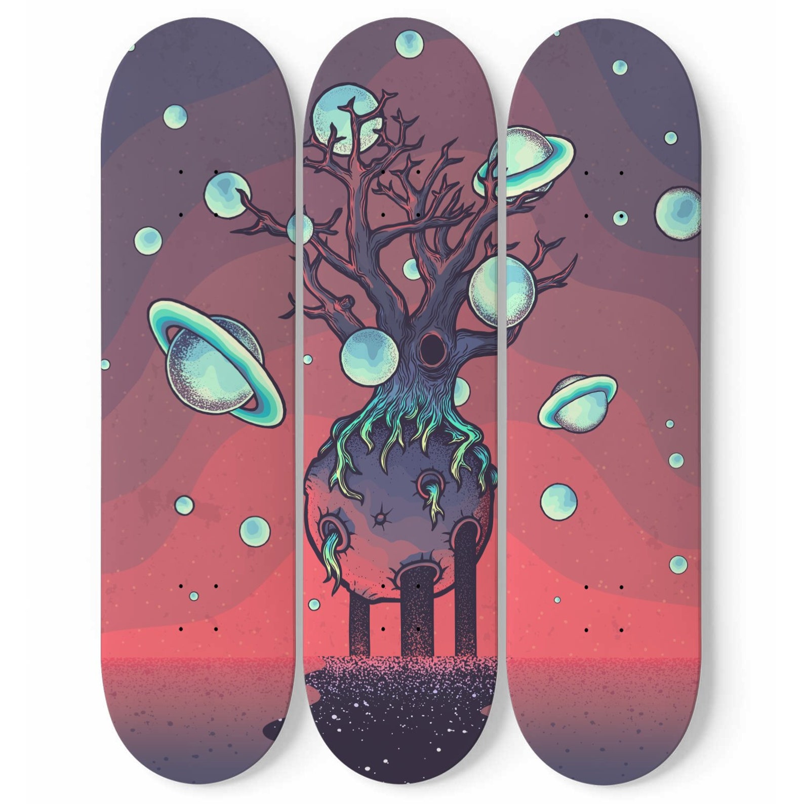 Trippy Space Skateboard Triptych Wall Art Cosmic Psychedelic Etsy