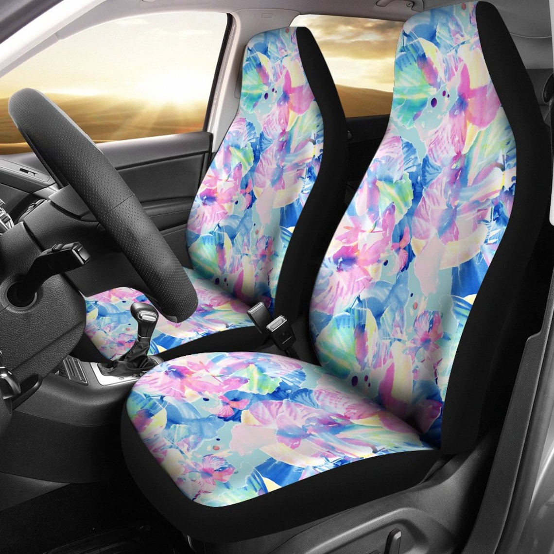 Floral Pastel Car Seat Covers Pair 2 Front Seat Covers Car