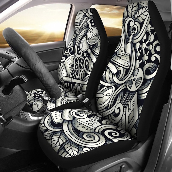 Atomic Car Seat Covers for Vehicle Doodle Science Chemistry Seat Covers for  Men Monochrome Car Accessories Boho Car Seat Cover 